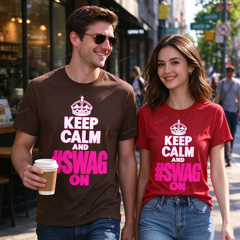 Keep Calm and Swag on 2016#Swag Y2K Women Men Funny T-Shirt Humor Letters Printed Graphic Tee Shirts Soft Cotton Personality Top