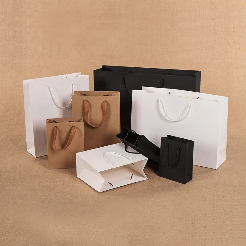 1 Pcs White Black Khaki High Quality Simple Paper Gift Bag Kraft Paper Candy Box with Handle Wedding Birthday Party Gift Package