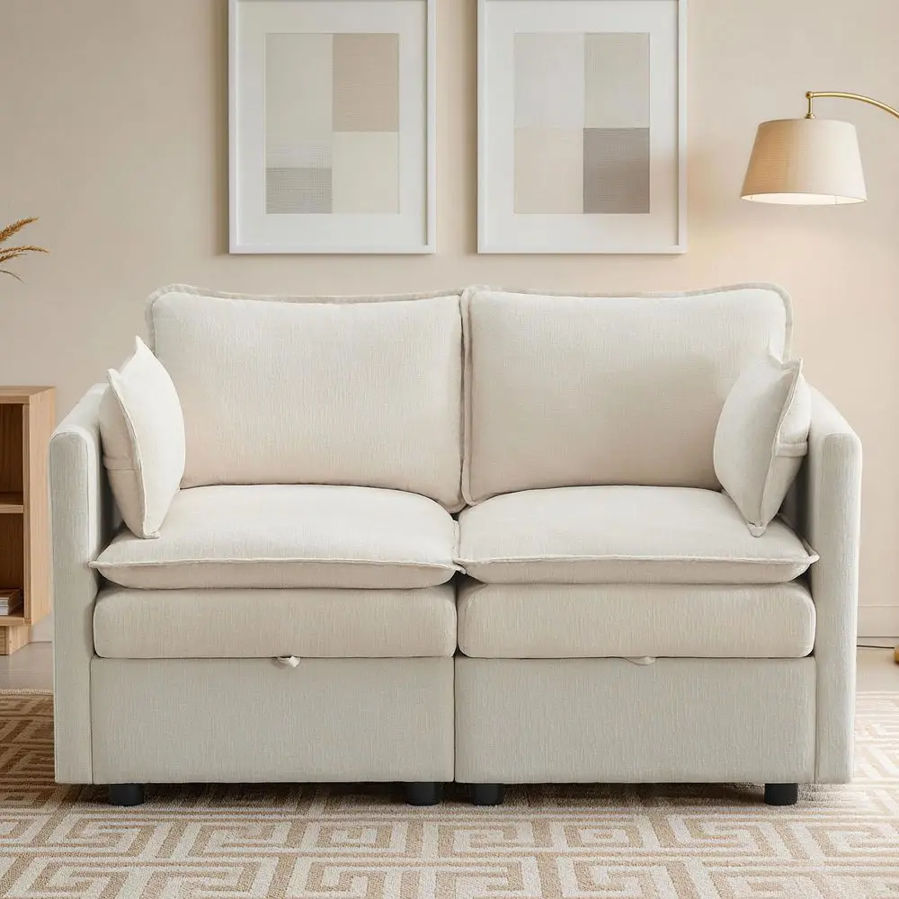 

Storage Modular Loveseat Sofa, Deep Seat Cloud Sectional Loveseat Couch, 2 Seat Chenille Storage Couch, Modern Modular Cloud Lo
