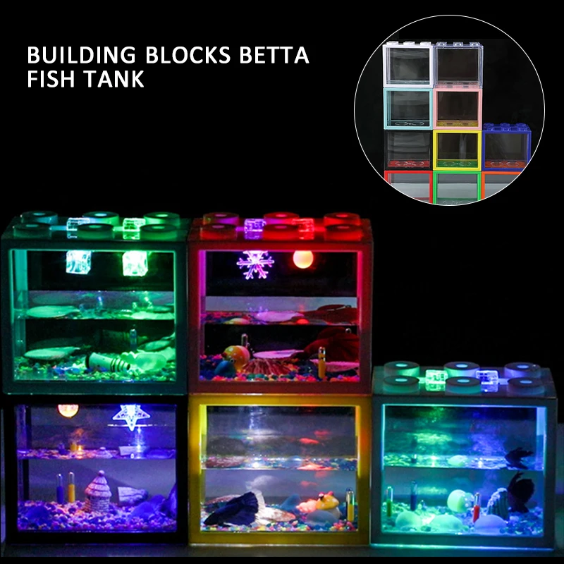 

Mini Fish Tank Desktop Building Blocks DIY Aquarium Landscape Fish Tank Aquarium Stackable Ecological Ornamental Reptile Pet Box