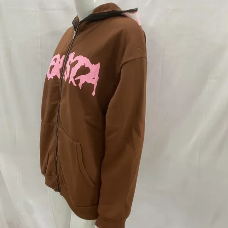 Mode Herbst Winter Straße Kontrast Brief Schaum Gedruckt Top männer frauen Voll Zipper Mit Kapuze Lose Beiläufige Sweatshirt Mantel