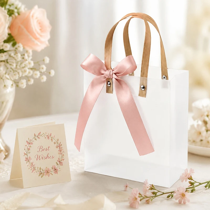 10PCS Elegant Transparent Gift Bags with Bow Ribbon Green Pink for Festive Occasions Holiday Presents Gift Wrapping Supplies ZYF