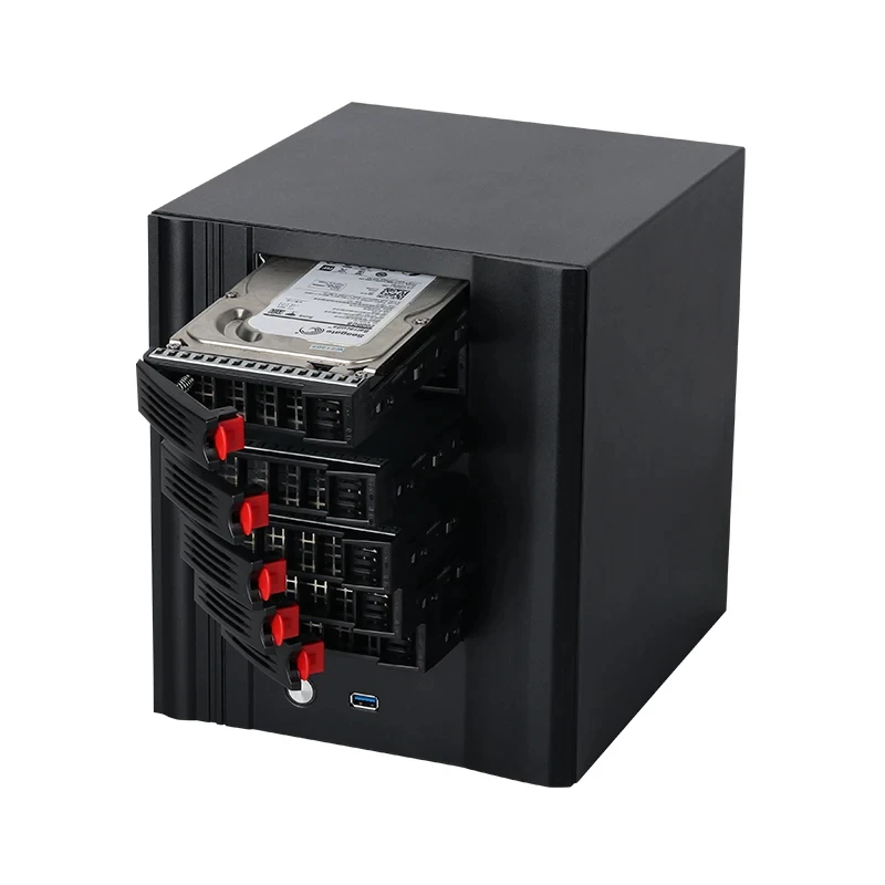 جهاز كمبيوتر صغير Helorpc 6Bay NAS مع Inter N100/150 يدعم RAID Linux كمبيوتر منزلي مع 5xUSB 3xLAN 1xHDMI 1xTF بطاقة Windows10 جاهزة