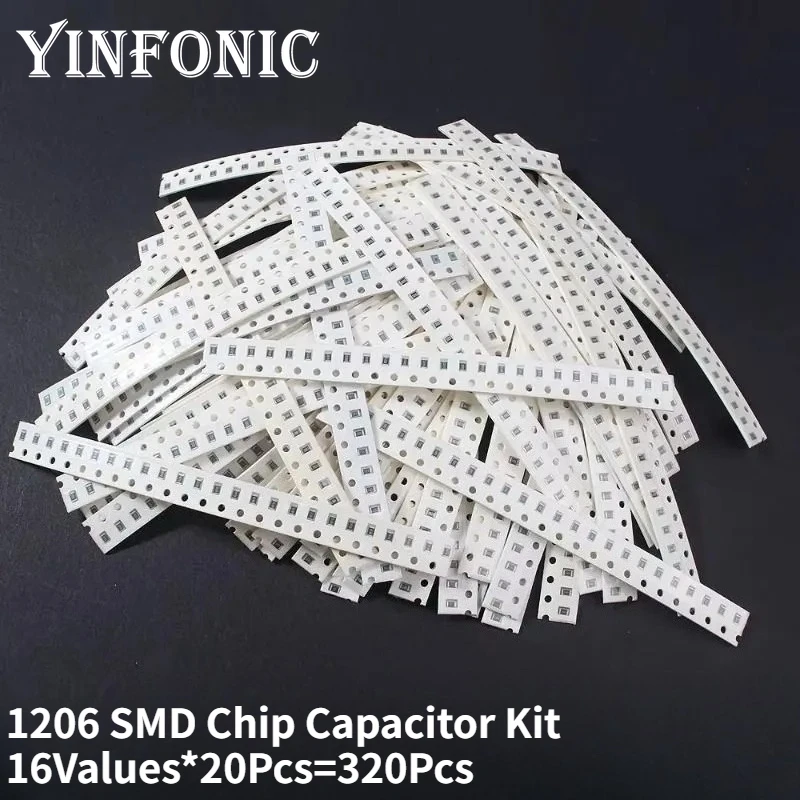 

16 значений * 20 шт. всего = 320 шт. 1206 (10PF ~ 22 мкФ) чип-конденсатор SMD, ассорти комплектов компонентов