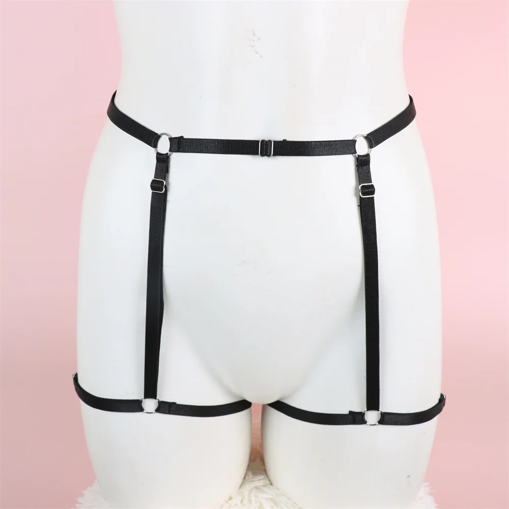 Harajuku Style Solid Color Waist Band With Leg Rings Women Sexy Lingerie Gothic Punk Collocation Harness Garter Suspender Belt