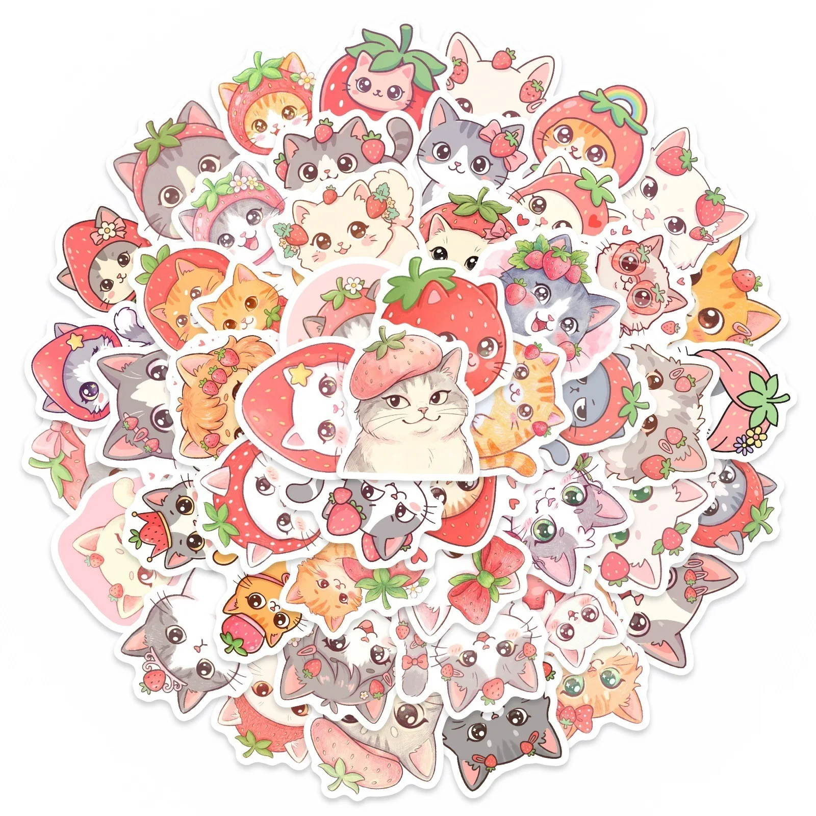 10/30/50PCS Cartoon Watercolor Strawberry Cat Stickers Book DIY Skateboard Guitar Luggage Suitcase Decoration Graffiti Sticker