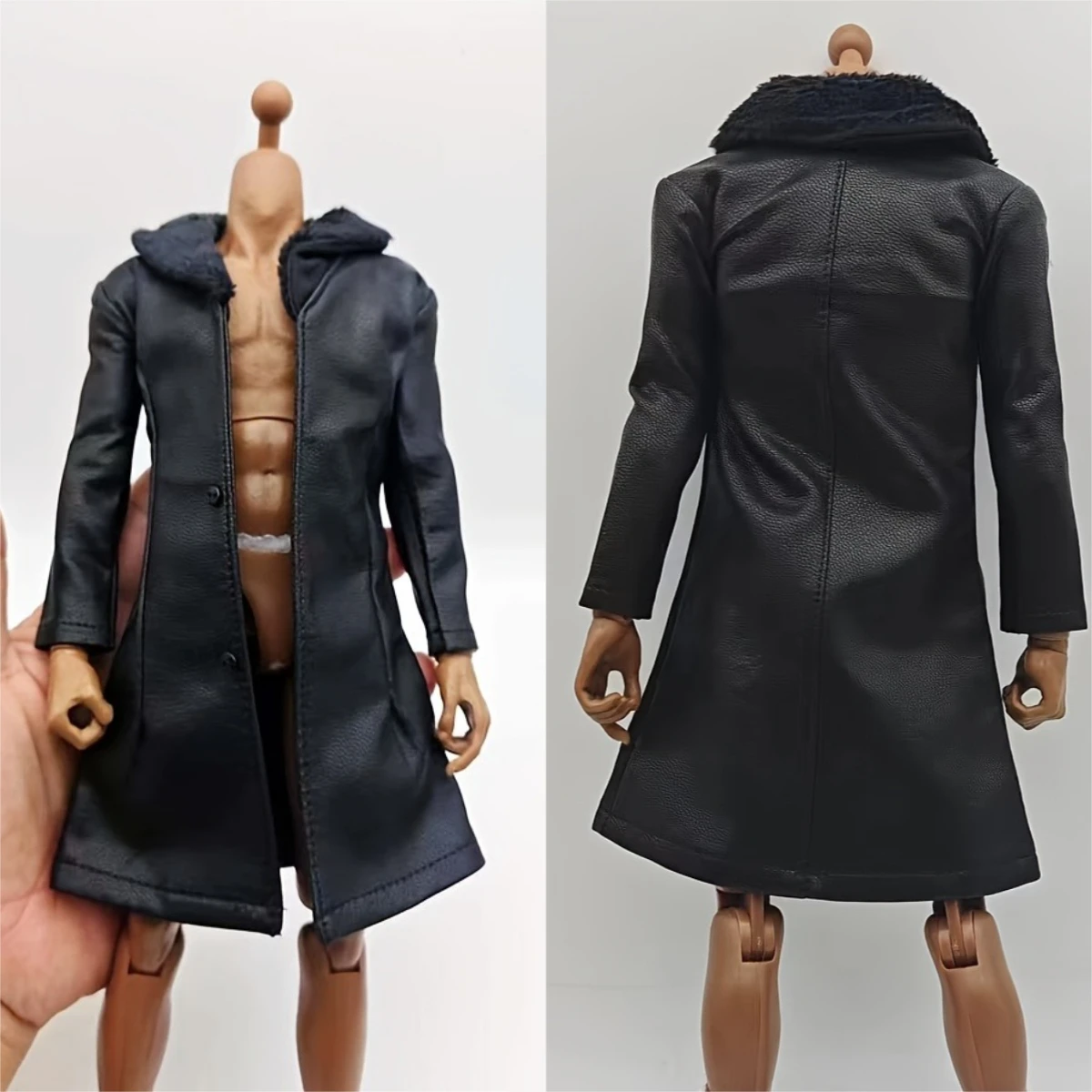 

Black 1/6 Scale Man Pu Leather Windbreaker Long Coat Jacket Furry Collar Overcoat Clothes Model for 12in Action Figue Accessory