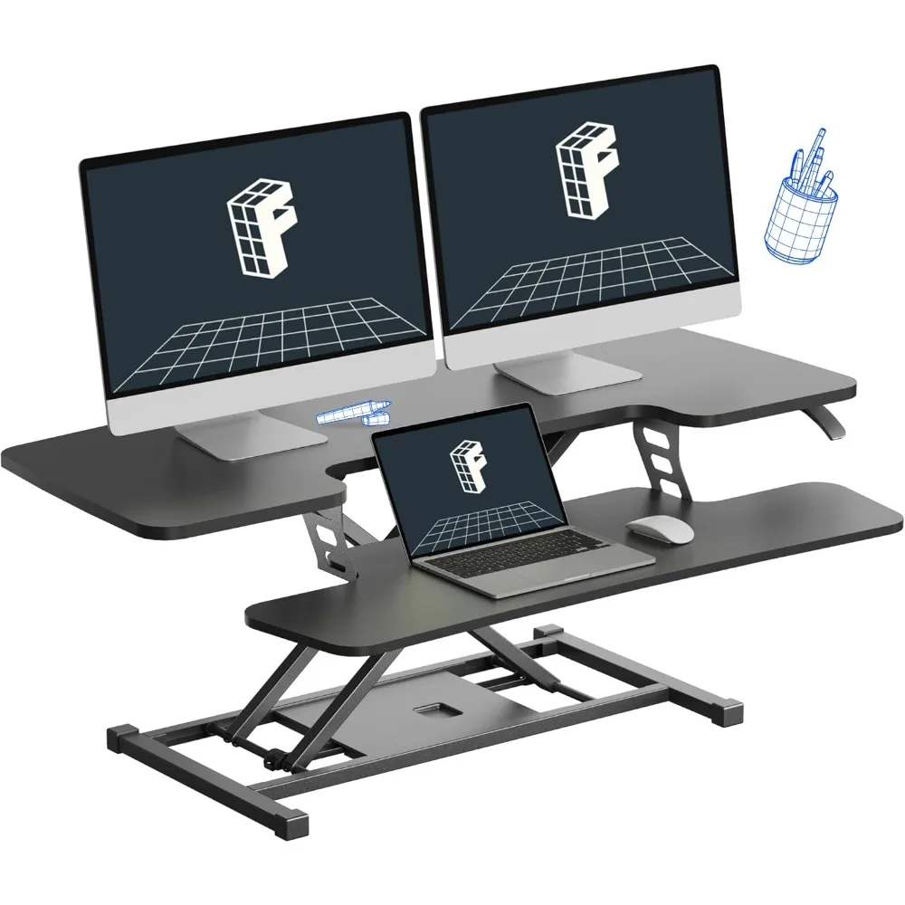 

Standing Desk Converter 42-inch Spacious Sit to Stand up Dual Monitor and Laptop Riser, with Large Keyboard Tray, Computer Desks