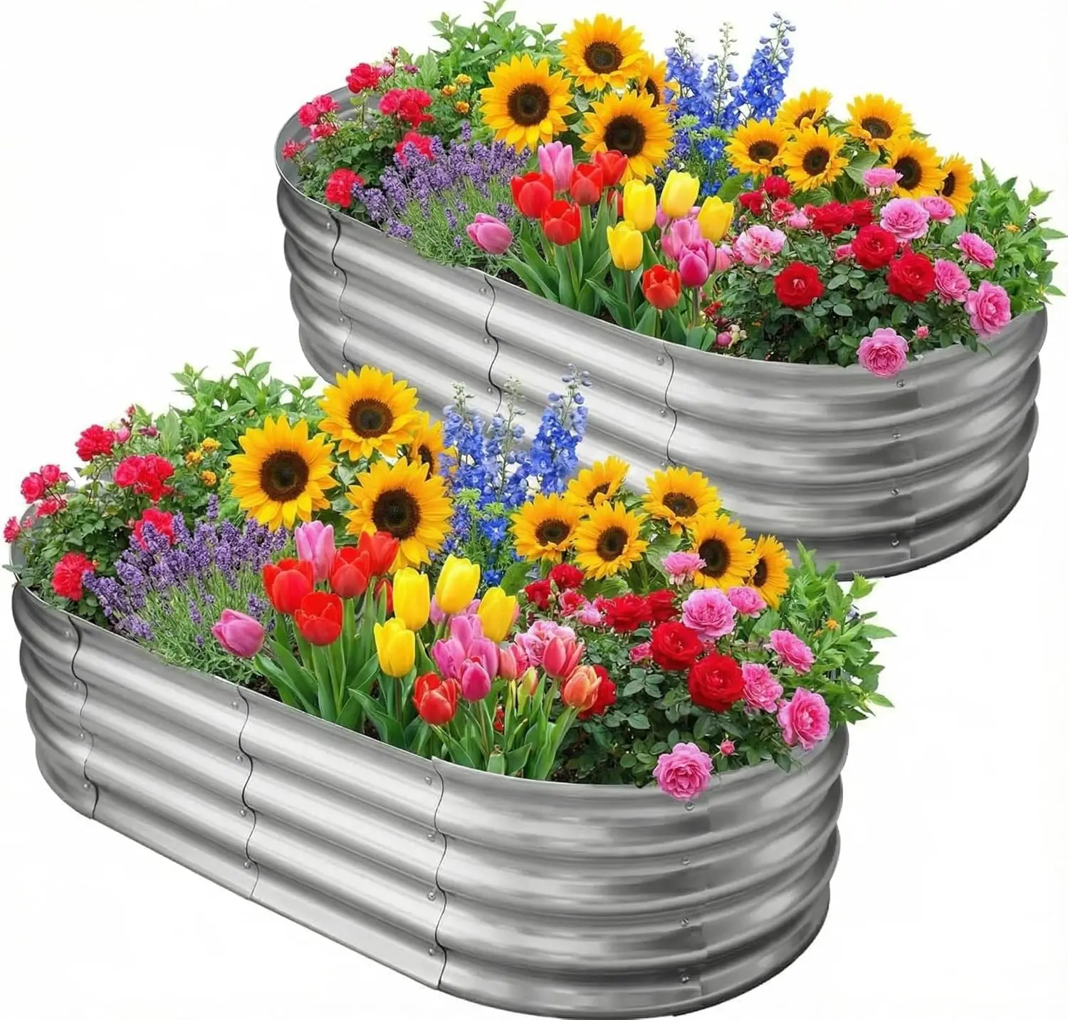

Комплект оцинкованных металлических приподнятых грядок 4x2x1 фута - Прочные овальные ящики для выращивания овощей и цветов (2 шт.)