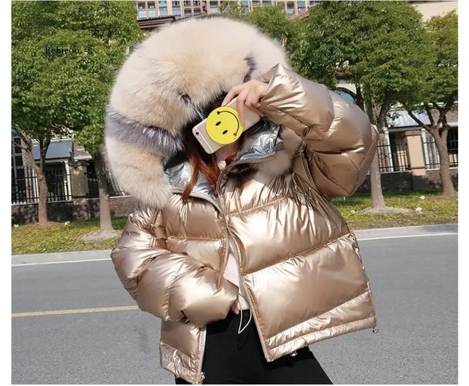 winter Eco-friendly fox fur collar cotton padded down jacket  fake fur coat Regular fashion warm big fur collar women\'s coat