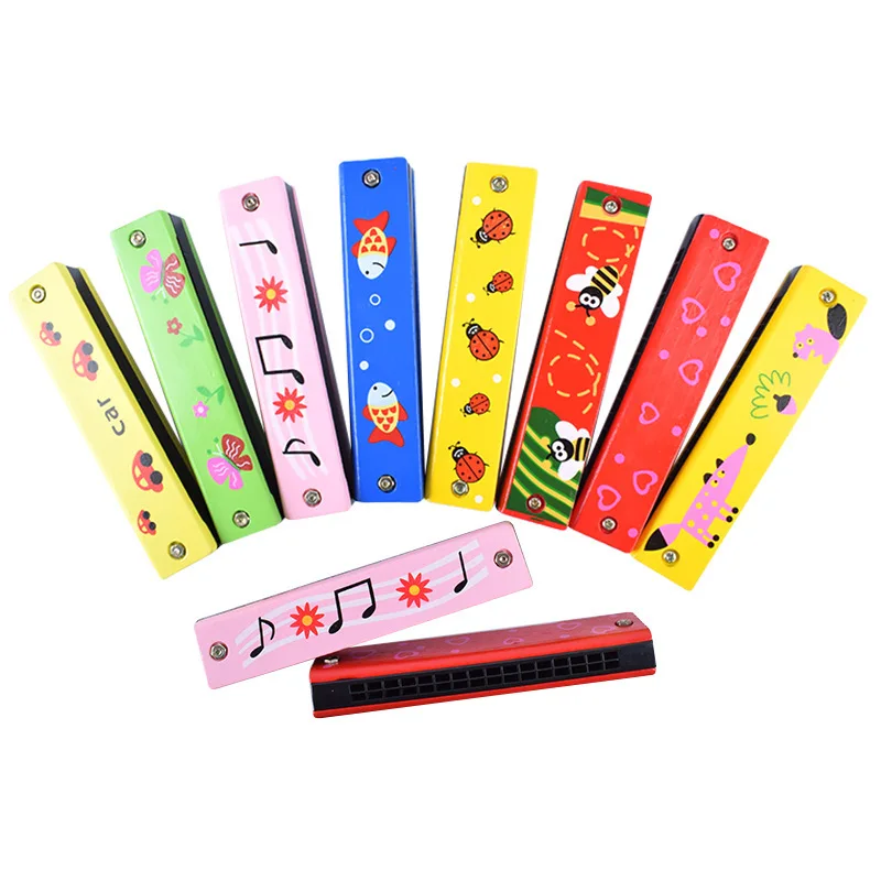 Children Wooden Harmonica Orff Instrument 16holes Kindergarten Beginners Musical Instruments Cartoon Early Education Toys