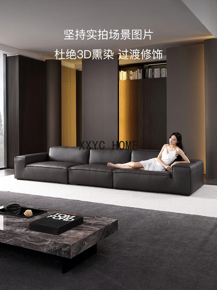Minimalist MD Aishen Tofu Block Full Leather Sofa