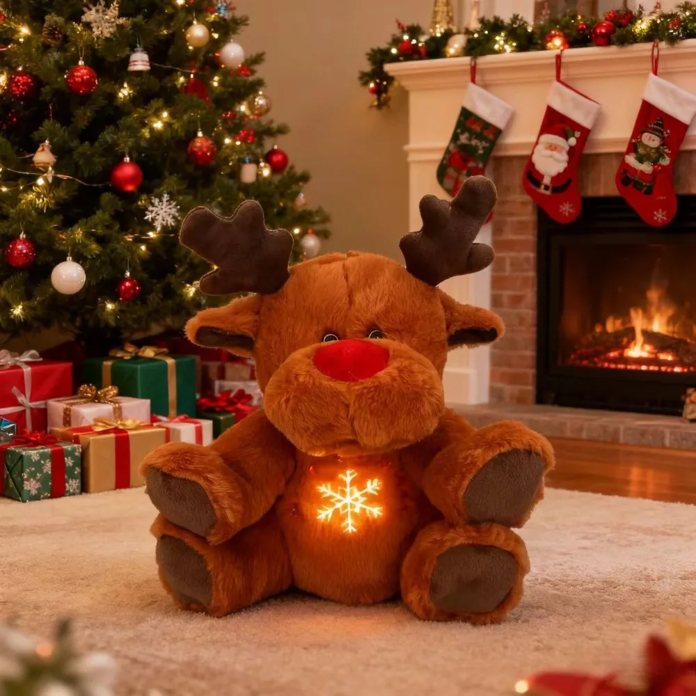 Jouet en peluche d'orignal Musical lumineux de 32cm, Animal en peluche doux, poupée de renne, peluche apaisante, décoration de noël, cadeau pour garçons et filles