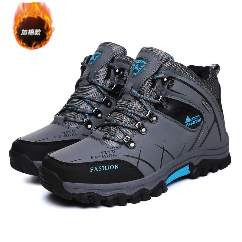 Brand Men Winter Snow Boots Waterproof Leather Sneakers Super Warm Men\'s Boots Outdoor Male Hiking Boots Work Shoes Size 39-47