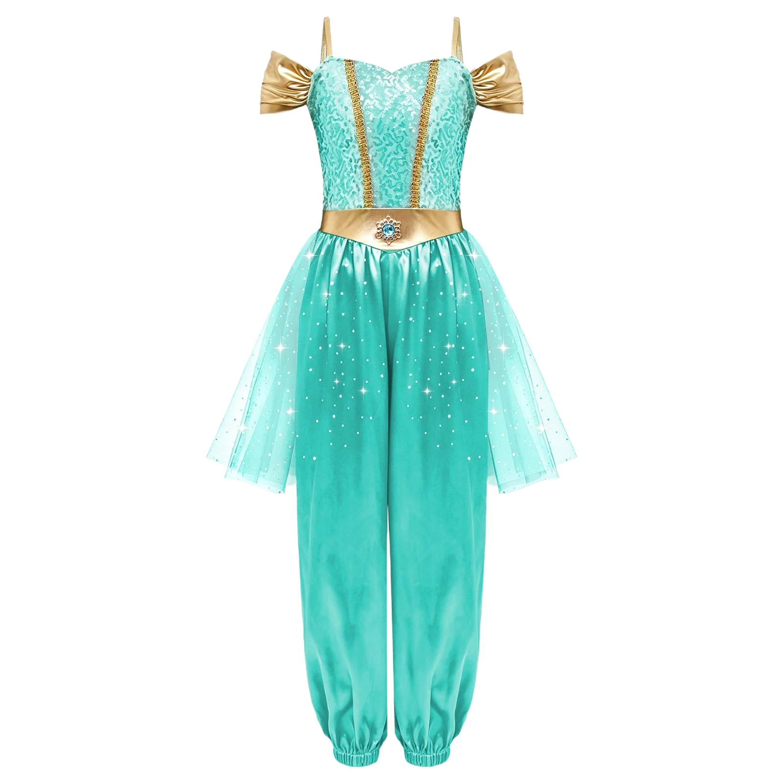 Disfraces de Princesa Árabe para Niñas, Traje de Fiesta de Cosplay, Mono con Lentejuelas Metálicas, Corsé de Tul y Satén para Halloween