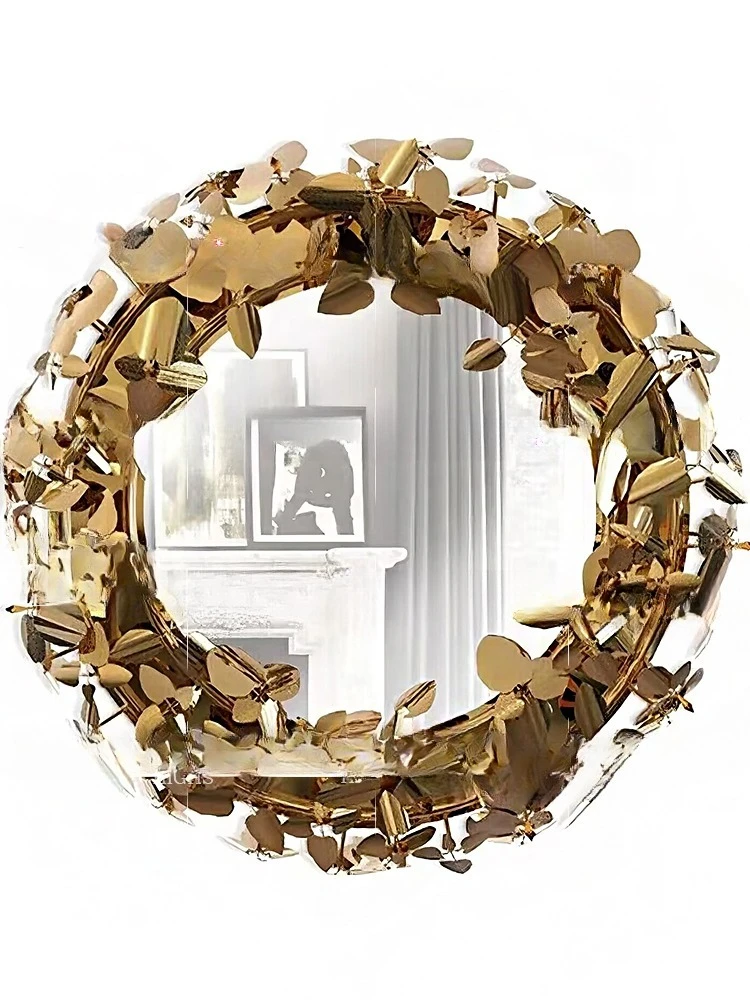 Light luxury high-end brass art deco mirror villa luxury living room hanging mirror
