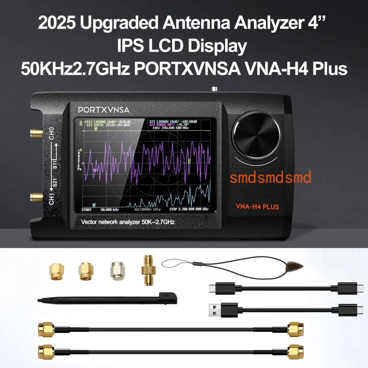 50KHz to 2.7GHz PORTXVNSA NanoVNA-H4 Plus VNA Vector Network Analyzer Antenna Analyzer Supports SD card 4In IPS LCD Touch Screen
