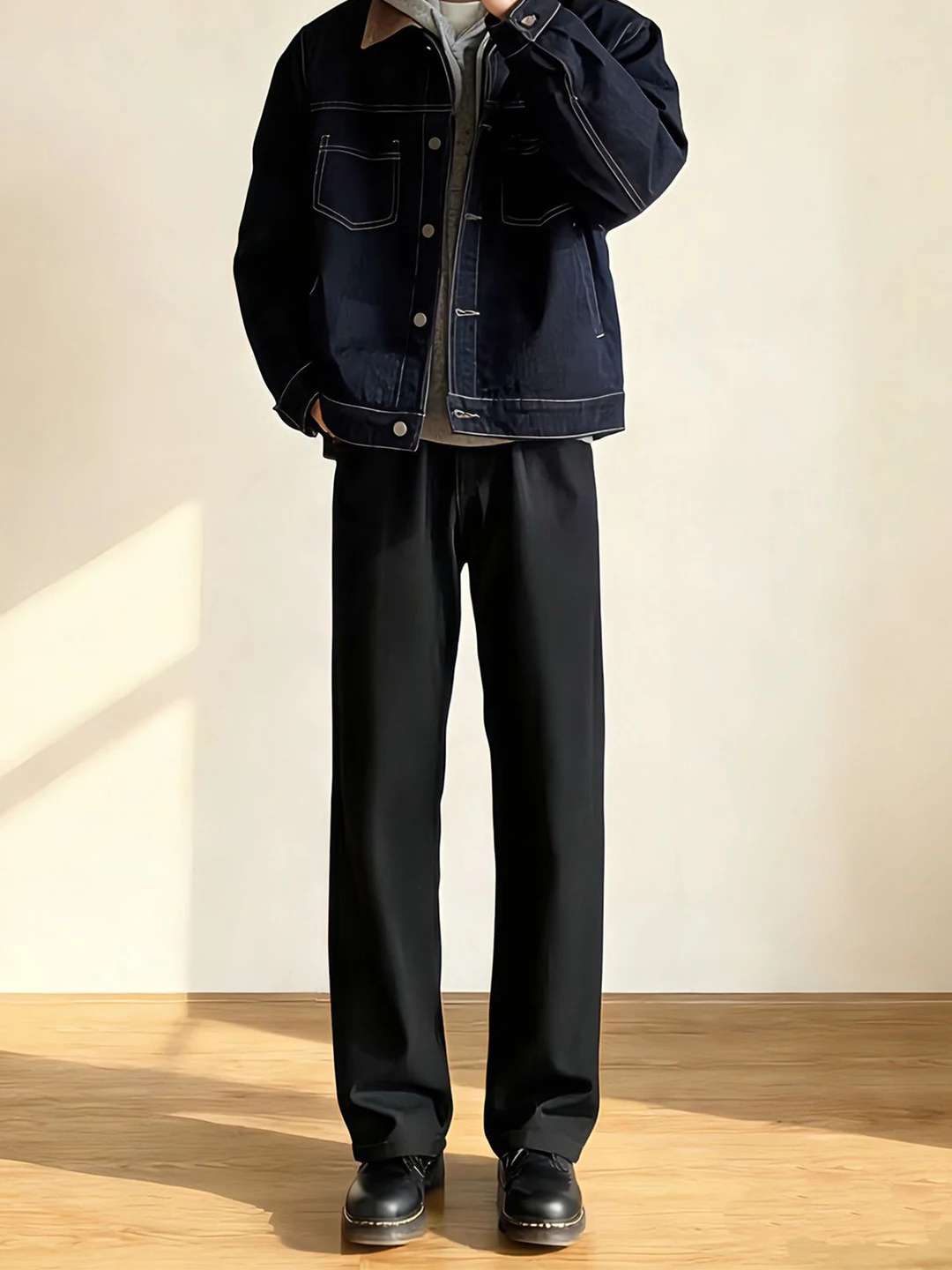 

Bla Fce Lined Straight Leg Suit Pants for Men Casual Drapey Autumn Winter Trousers Cleanfit Flared Pants Teen Faion