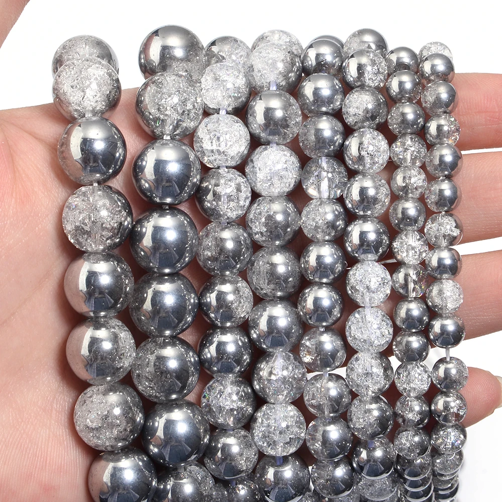 1 Strand Silver Plating Explosive Imitation Crystal Beads Round Crystal Loose Beads Necklace Bracelet DIY Jewelry Accessories