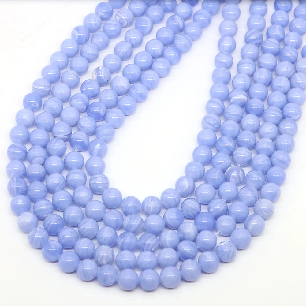 Natural Stone Blue Lace Agate Beads Round Loose Spacer Crystal Gemstone Bead for Jewelry Making DIY Bracelet Necklace 4 6 8 10MM