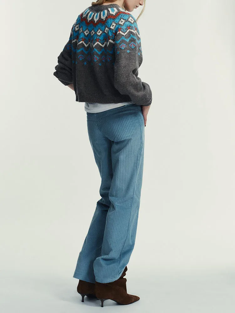 Sweet Faionable Knitted Sweater round Ne Long Sve Embroidered New Arrival Winter 2025 Casual Loose Fit Geometric Pattern