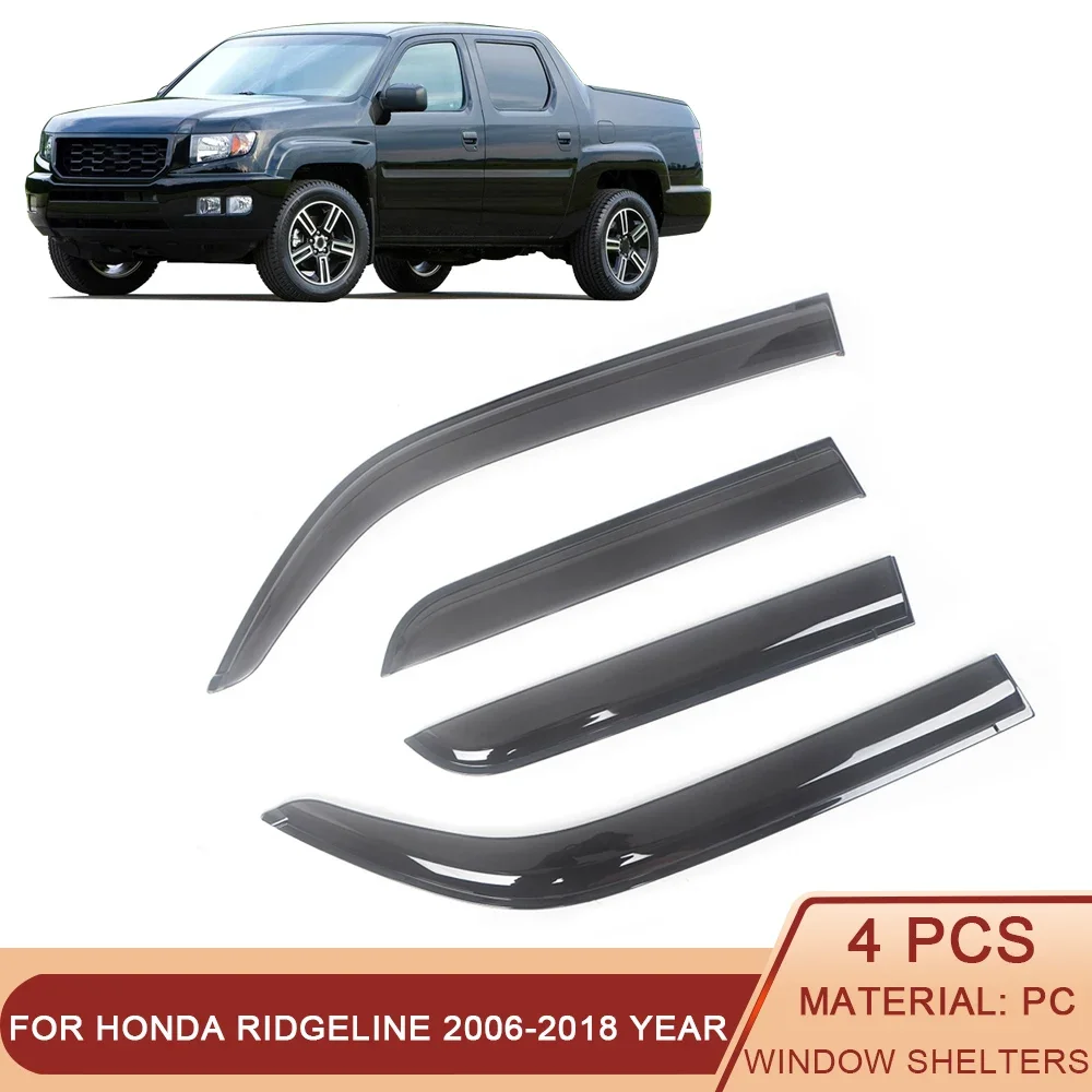 For Honda Ridgeline 2006-2021 Side Window Wind Deflectors Visors Black Rain Guard Door Visor Vent Shades Dark Smoke Ventvisor