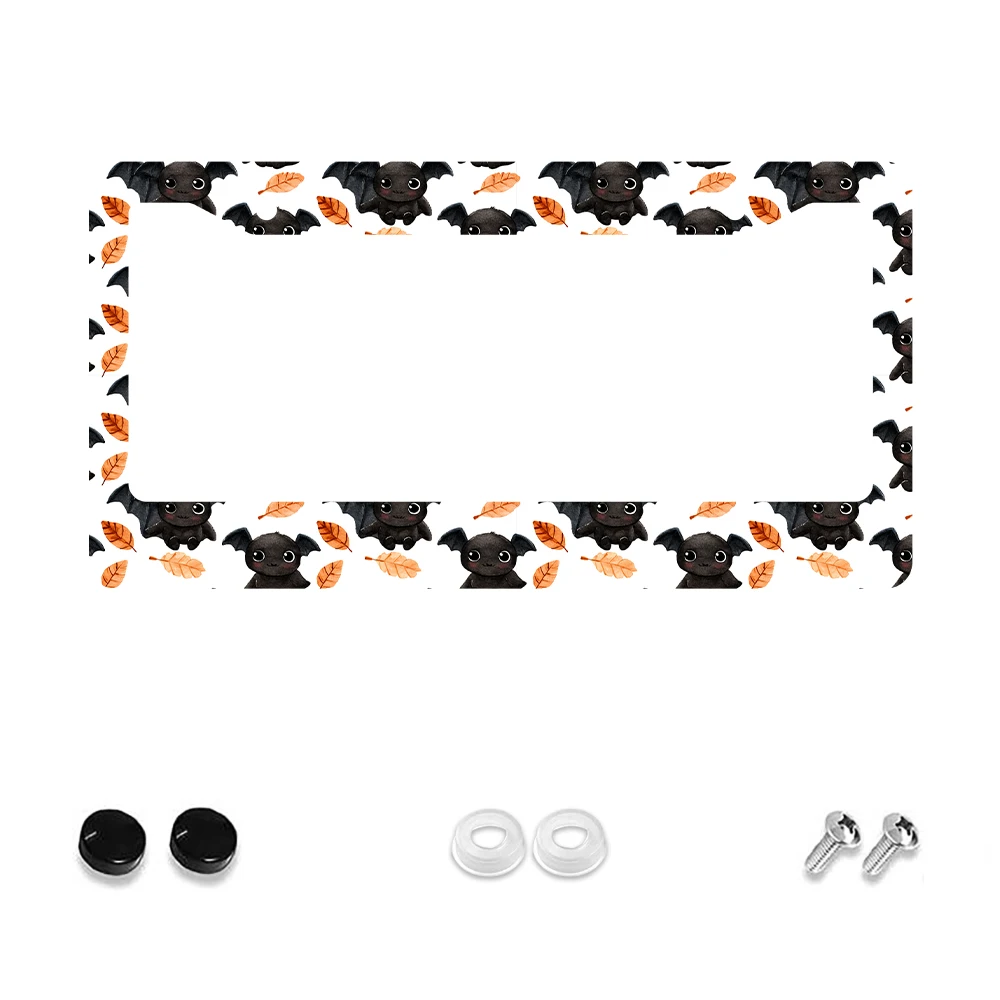 

1 шт., рамка номерного знака с 2 отверстиями, черная летучая мышь и лист, алюминиевый материал, 6x12 дюймов, с набором винтов, ретро-новинка Cartoo