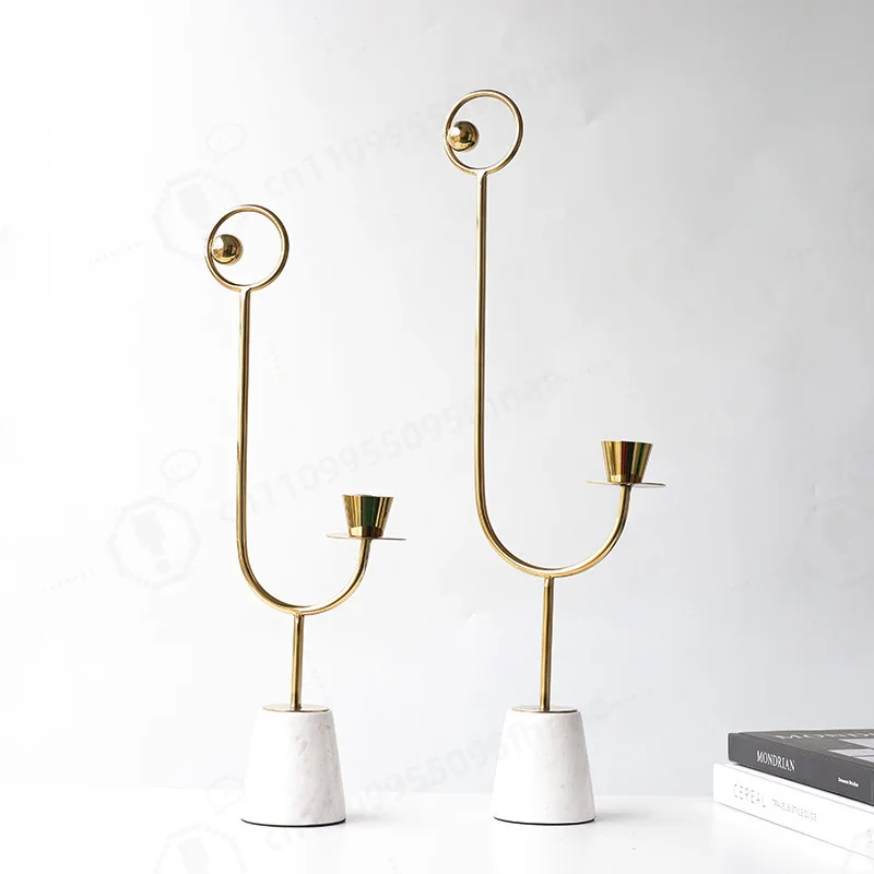 Light Luxury Metal Marble Candle Holder Vintage Candlestick Romantic Dining Table Home Decor Ornament