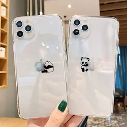 Funny Cute Panda Lover Couple Phone Case for iPhone 16 14 13 11 12 15 Pro Max Mini 8 15 Plus SE XR Soft Transparent Back Covers