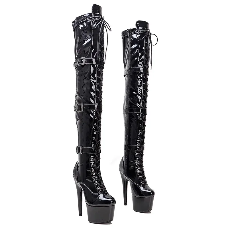 

Women's 17CM/7Inches PU Upper High Heel Platform Thigh High Boots Closed Toe Pole Dance Boots 117