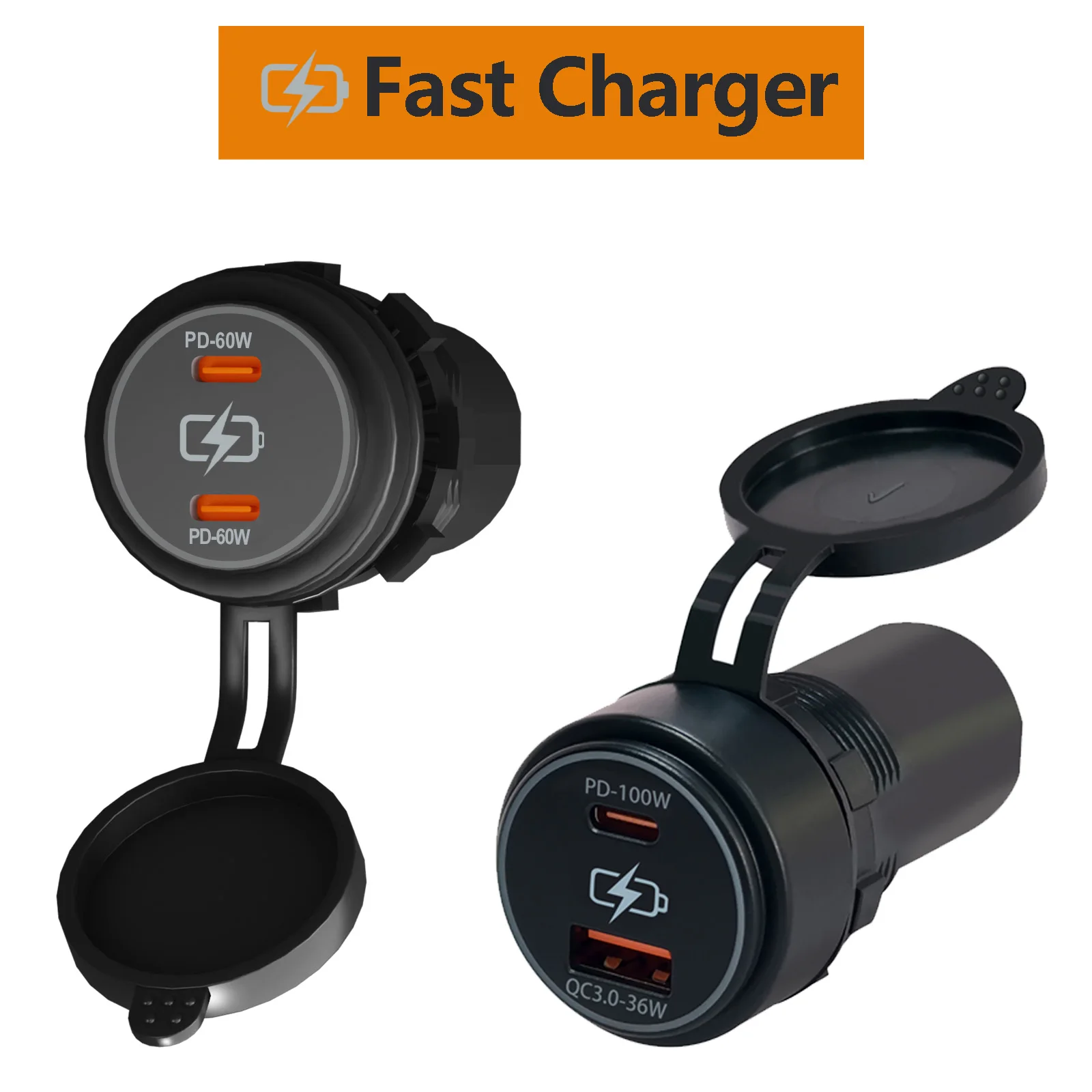 100 W/60 W Dual-USB-Autoladegerät-Buchse PD QC3.0 36 W Schnellladung Typ C & USB A-Anschlüsse 12 V/24 V wasserdichtes Netzteil für Auto-Wohnmobil