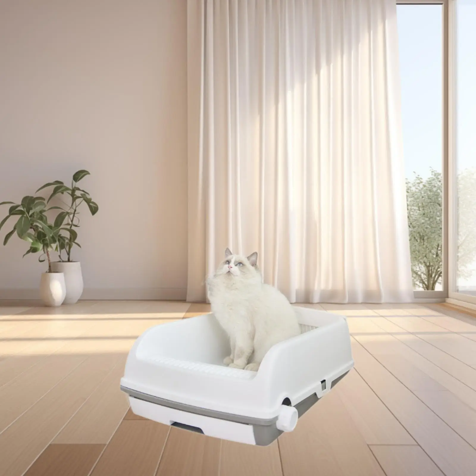 Cat Litter Box Kitten Toilet High Sided Portable Bedpan Sifting Litter Tray