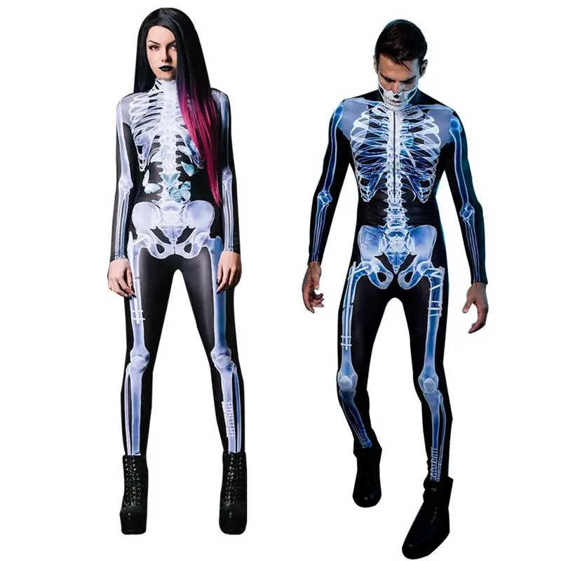 3D Skeleton Costumes Halloween Skeleton Outfit Cosplay Costume For Men Women Halloween Party Supplies Polyester Bodysuit