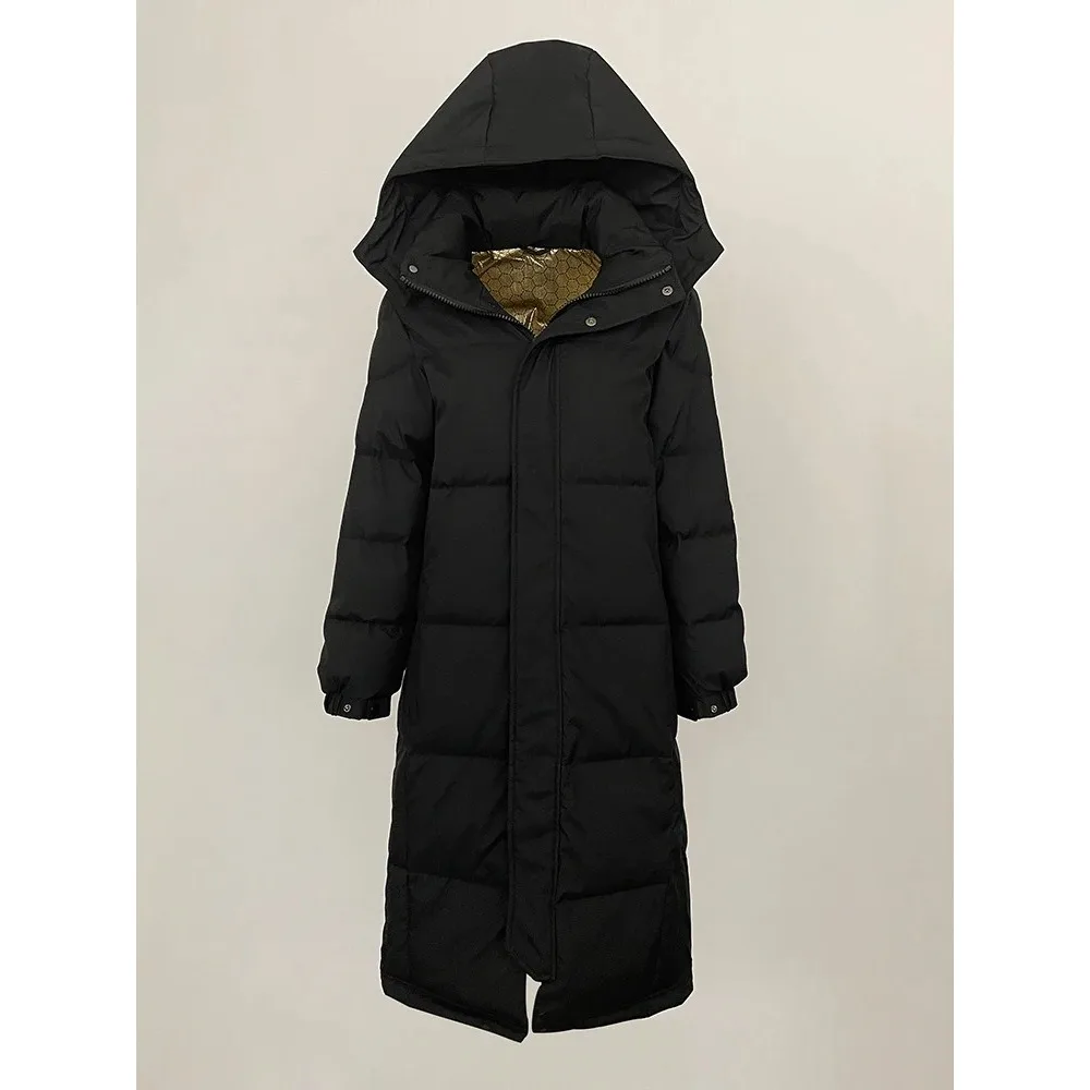 2024 Autumn and Winter Classic Down Jacket for Women Over The Knee 90% White Down Jacket Black Gold Thick Warm Casual Coat