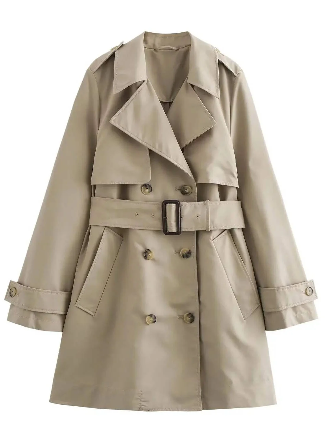 

Свободный двубортный жакет для женщин, повседневный, с длинными рукавами, средней длины, однотонный, с отложным воротником, цельный, весенняя мода