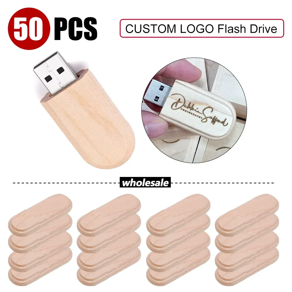 

50pcs/Lot (Customize LOGO) USB Flash Drive 2.0 Wooden Pendrive 4GB 8GB 16GB 32GB 64GB Memory Stick Wedding Gift pen drive