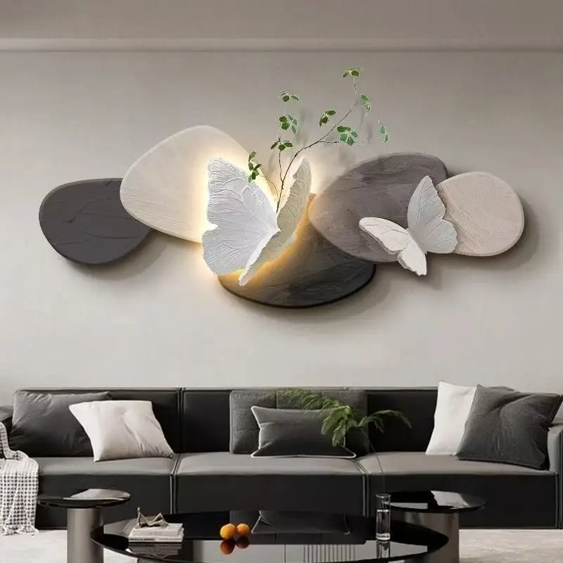 لوحة ديكور غرفة المعيشة، خلفية أريكة الفراشة، أضواء مطلية على الحائط، أضواء حائط فاخرة راقية