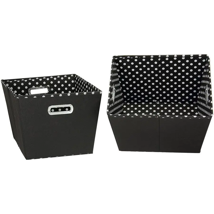 

19KDBLK1 Medium Tapered Decorative Storage Bins 2 Pack Set Cubby Baskets Black and White MiniDots