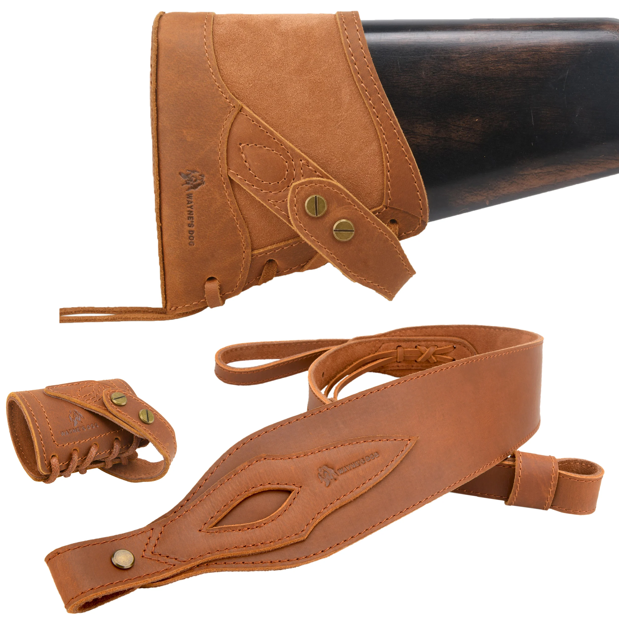 

No Drill Suit Full Leather Gun Recoil Pad Buttstock Cover with Gun Barrel Mount With Shoulder Gun Sling