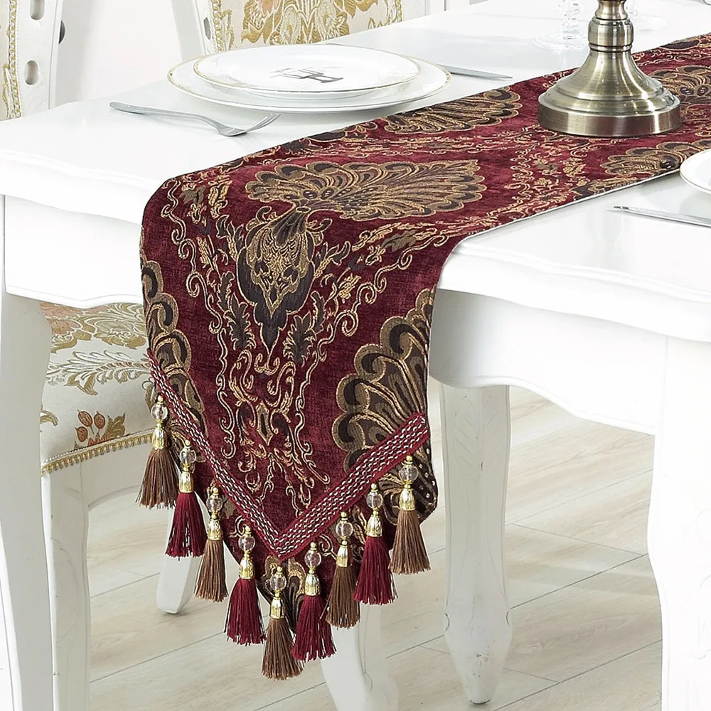 

Modern Floral Luxury Macrame Table Runner Brocade Embroidered Table Decoration Long Strip Tablecloth Dinning/tv/shoe Table Cover