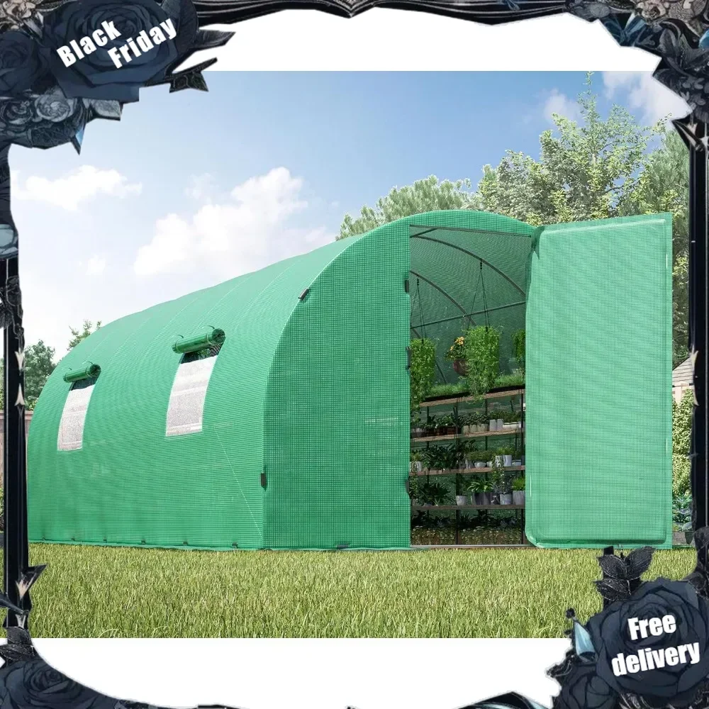 28x10x7.5 FT Extra High Large Walk-in Tunnel Greenhouse for Outdoors, Heavy Duty Galvanized Hot House Plants Shed Greenhouse kit