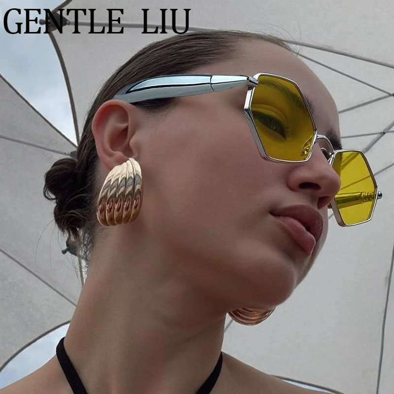 

Steampunk Vintage Polygon Sunglasses Women 2025 Luxury Brand Fashion Hexagon Sun Glasses Punk Metal Frame Classic Eyewear UV400
