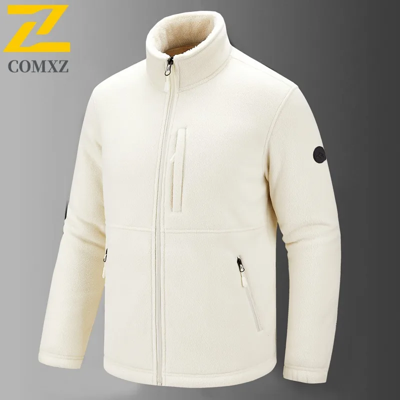 

COMXZ Men Outdoor Jacket Thickened Warm Travel Windproof Jacket Premium Stand Collar Solid Color Lightweight Winter Clothing
