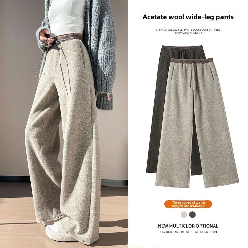 Pantaloni a gamba larga Camere foderati in Fce a vita alta Pantaloni a coltello curvo in lana di acetato Pantaloni casual a gamba dritta per donna