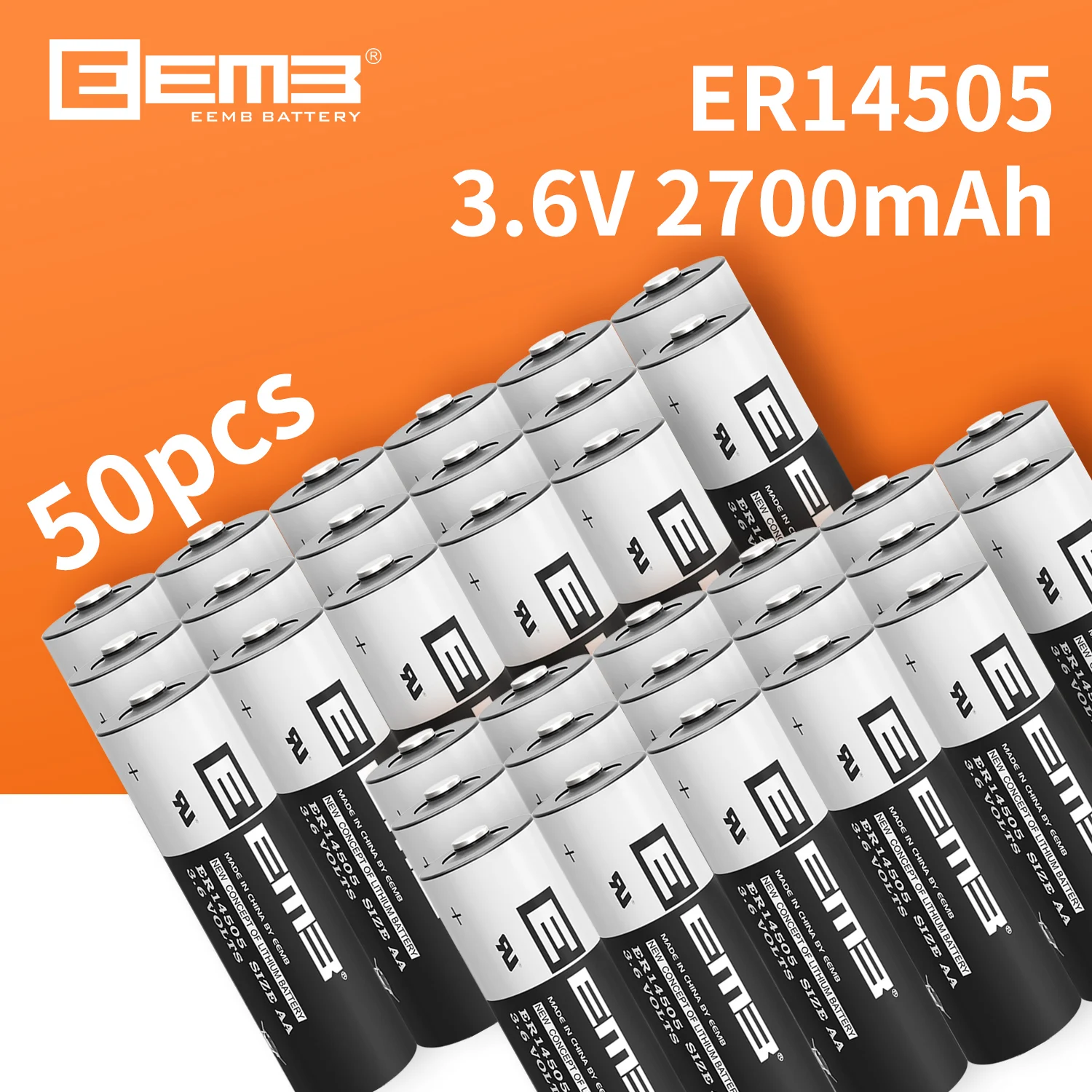 

50PCS EEMB 3.6V AA Lithium Battery 2700mAh ERbattery14505 Non rechargeable