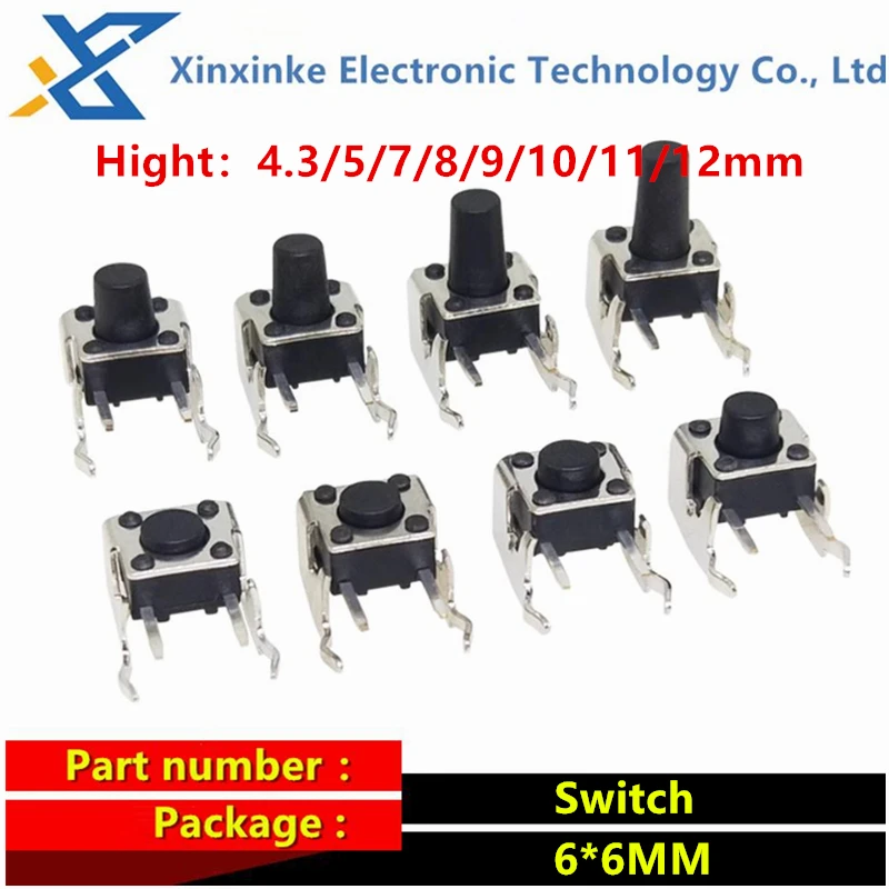 

1000PCS 6*6*4.3/4.5/5/6/7/8/9/10/11/12mm Side Press The Light Touch Switch Horizontal Side Bracket Key Switch 6X6X13 6X6X5.5/6.5