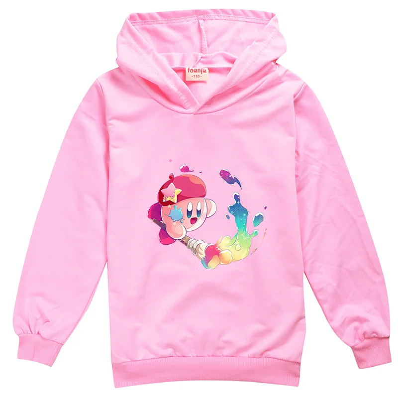 Kirby Anime Hoodie with Hat Girls Boys Cartoon Printed Cute Hooded Sweatshirt Kids Thin Breathable Long Sleeve Shirt Clothing