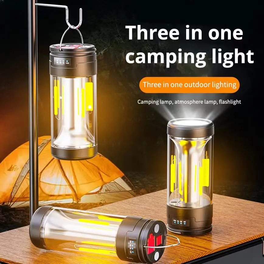 2000mah LED Rechargeable Camping Lights Portable Emergency Bulb Lights USB Battery Bright Flashlight Outdoor Lantern with Hook