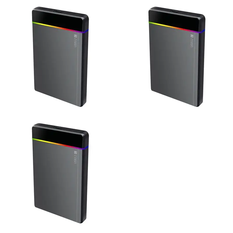 

АКЦИЯ: Комплект из 3-х корпусов для внешних накопителей 2.5 дюйма HDD/SSD Type-C RGB, SATA-USB3.2 Gen1 5Gbps, без инструментов для установки