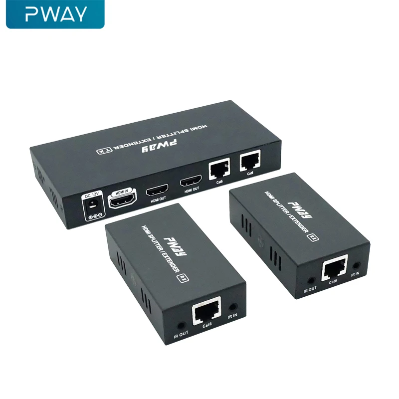 

PWAY 1x2 HDMI Splitter Extender 60m Over IP UTP RJ45 Cat 35M Cat5e 50M Cat6 60MCable Support HD 1080P Uncompressed Transmission